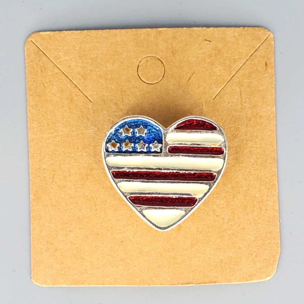 Heart American Flag Enamel Pin, Fashion Brooch Pin, Patriotic Heart Pin - Picture 1 of 4